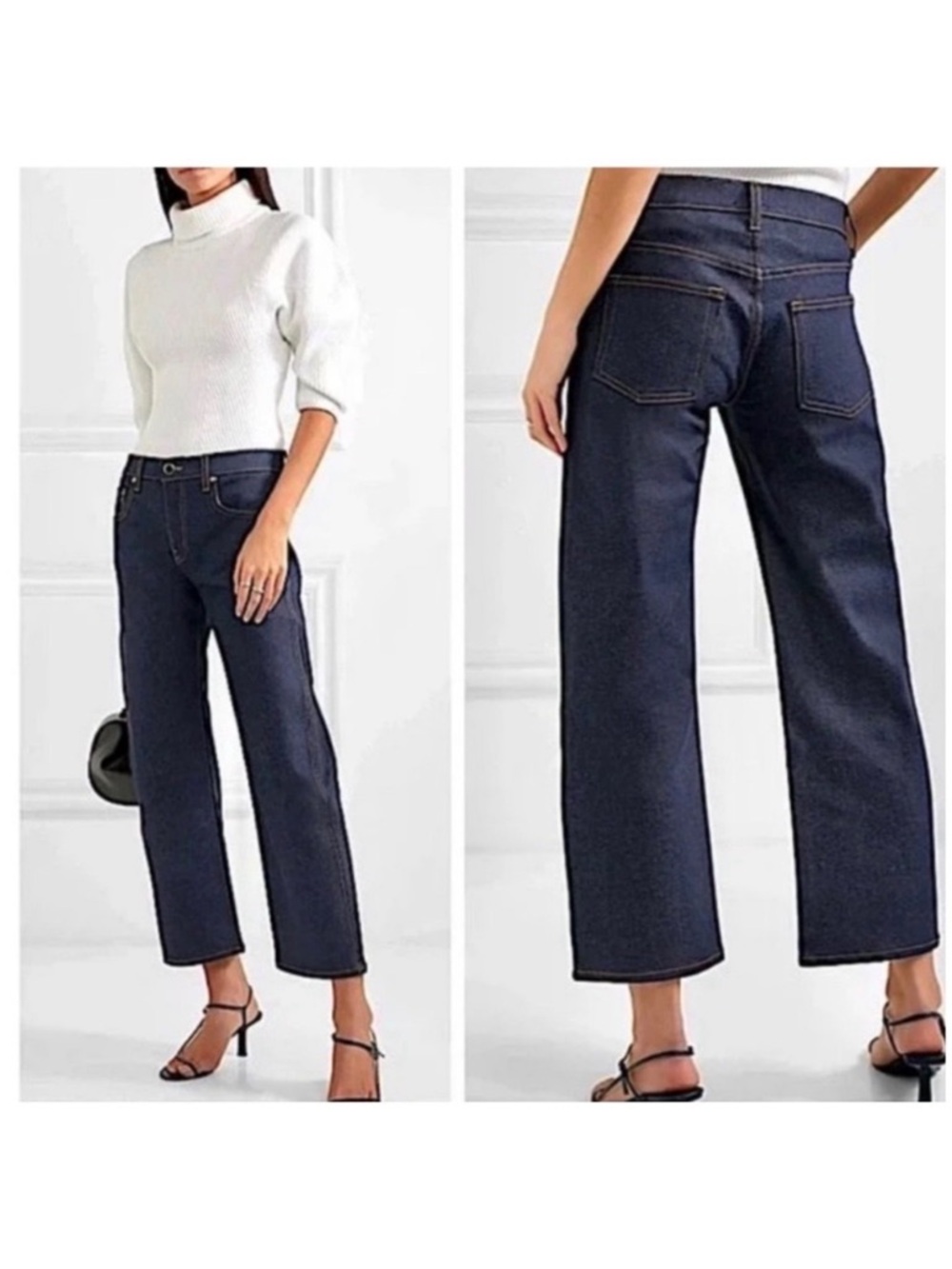 KHAITE Wendell Cropped Wide Leg Cotton Blend Jeans in Dark Wash size 30